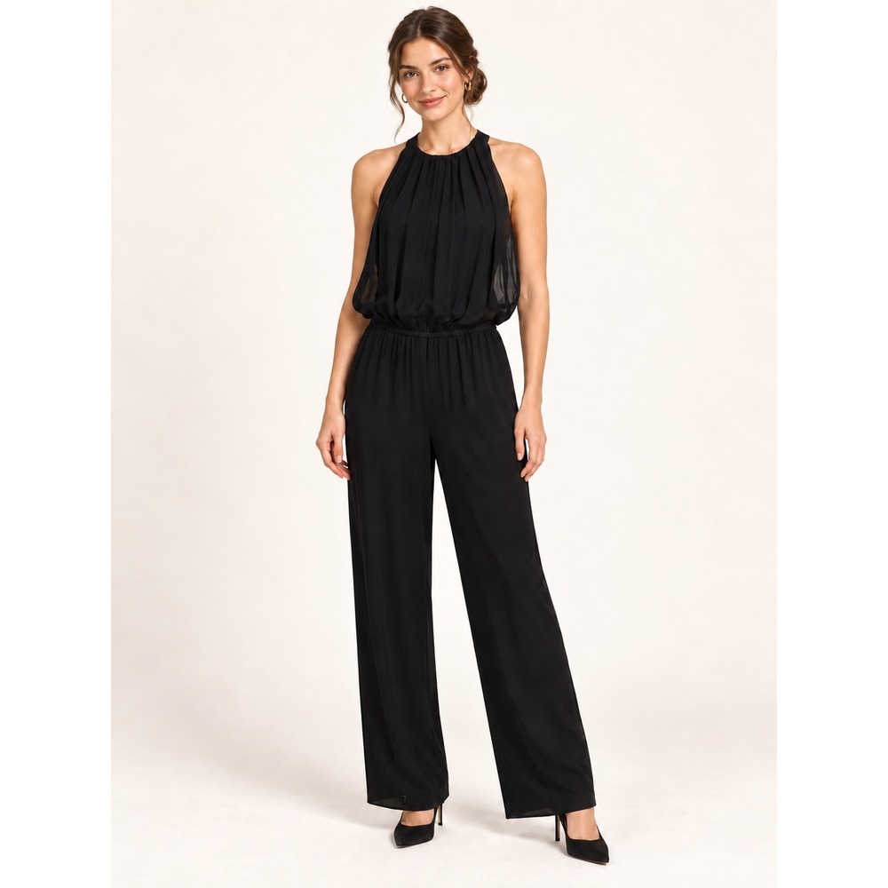 Trina Turk Black Silk Blouson Jumpsuit Sleeveless Wide Leg Formal Party Sz S NWT